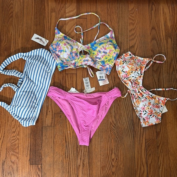 Jessica Simpson Pretty Pique Side-Shirred Bikini Bottom Femme Pink Size L NWT - Picture 7 of 7